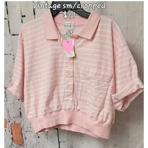 Vintage repurposed - reworked cropped women's pink striped top Courtney and Co B - Picture 1 of 2